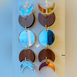 Moon dangles, wood, mirror moon phases dangles.